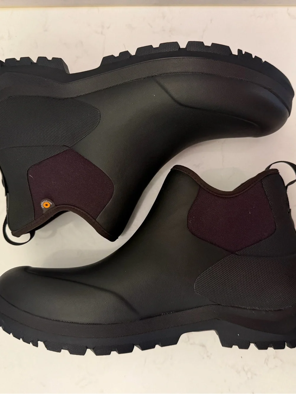 Bogs Men's Chelsea Rain Boots in Black with Dark Brown Accents